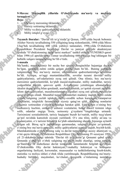 mustaqillik yillarida o’zbekistonda ma’naviy va madaniy taraqqiyot — DOCX