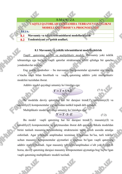 vaqtli qatorlarni tebranuvchanlikni modellashtirish va prognozlash — DOCX