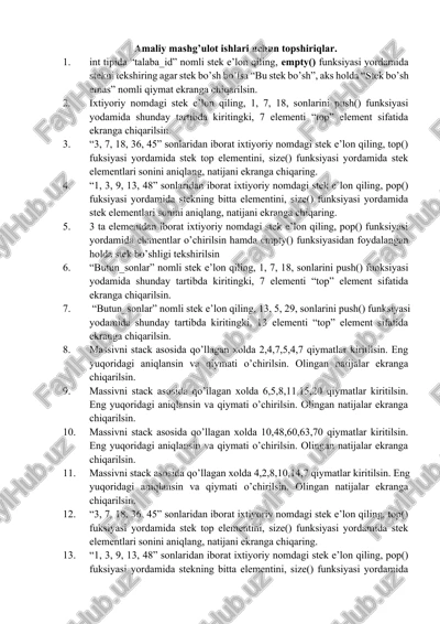 amaliy mashg’ulot ishlari uchun topshiriqlar — DOCX