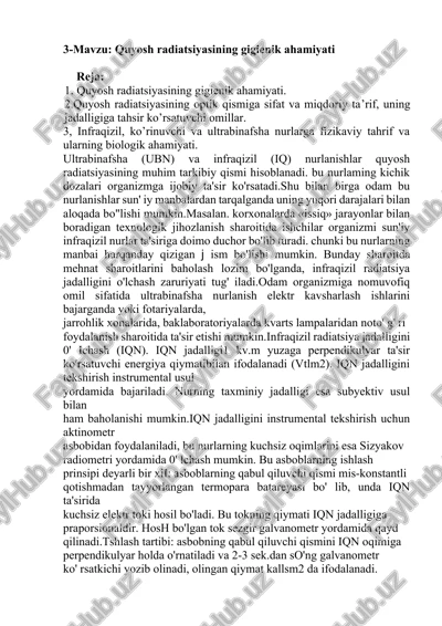 quyosh radiatsiyasining gigienik ahamiyati — DOCX