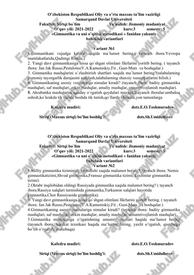 gimnastika va uni o’qitish metodikasi — DOCX