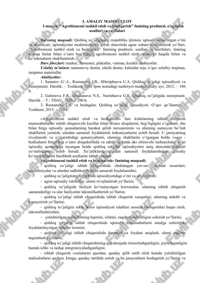 agrobiznesni tashkil etish va boshqarish — DOCX