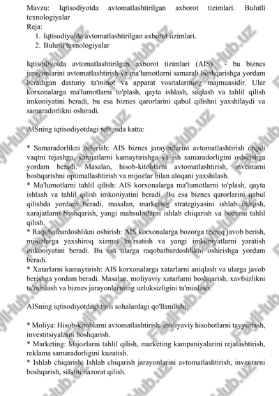iqtisodiyotda avtomatlashtirilgan axborot tizimlari — DOCX