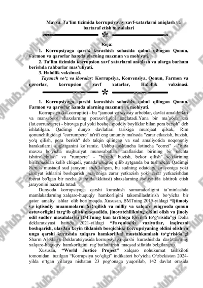 korrupsiyaviy xavf-xatarlarni aniqlash va bartaraf etish — DOCX