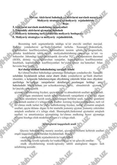 aktivlarni baholash va aktivlarni narxlash nazariyasi — DOCX