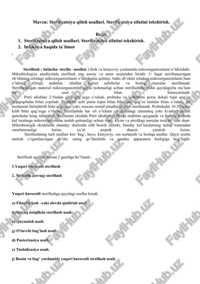 sterilizatsiya qilish usullari — DOCX