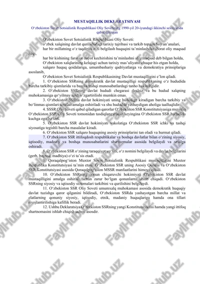 mustaqillik deklaratsiyasi — DOCX