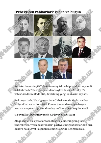 o‘zbekiston rahbarlari: kecha va bugun — DOCX