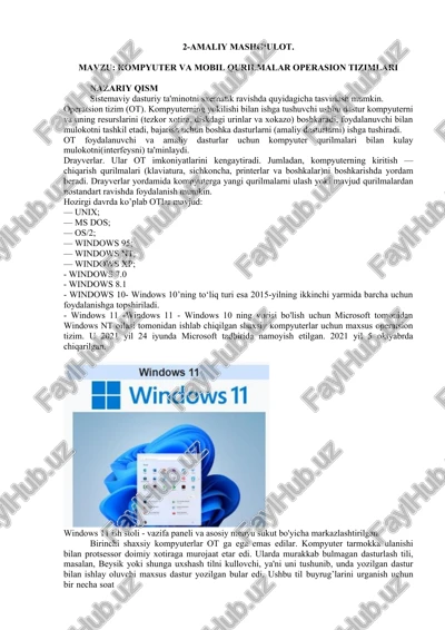 kompyuter va mobil qurilmalar operatsion tizimlari nazariy qism — DOCX