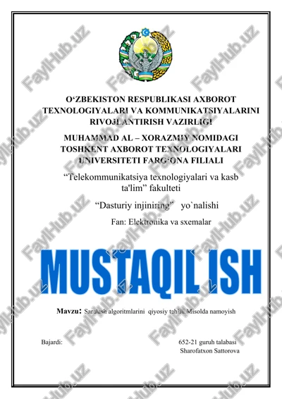 saralash algoritmlarini qiyosiy tahlili — DOCX