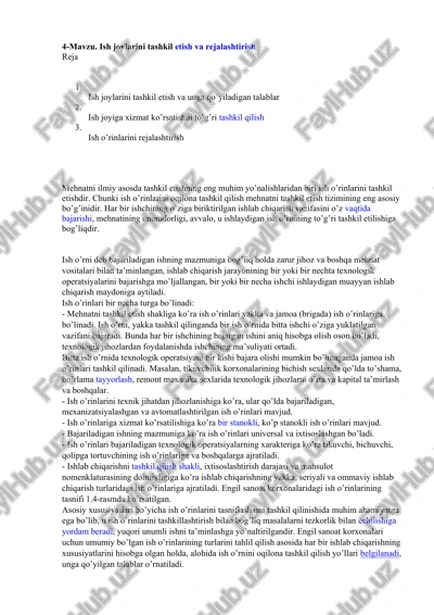 ish joylarini tashkil etish va rejalashtirish — DOCX