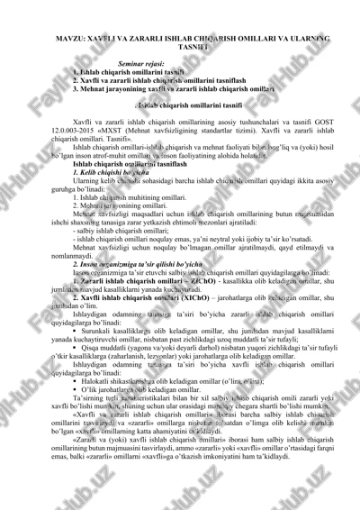 xavfli va zararli ishlab chiqarish omillari va ularning tasnifi — DOCX