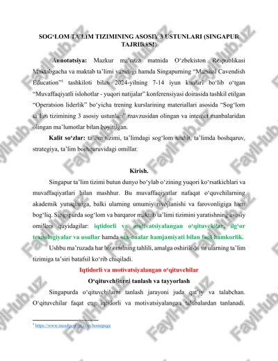 sog‘lom ta’lim tizimining asosiy 3 ustunlari (singapur tajribasi) — DOCX
