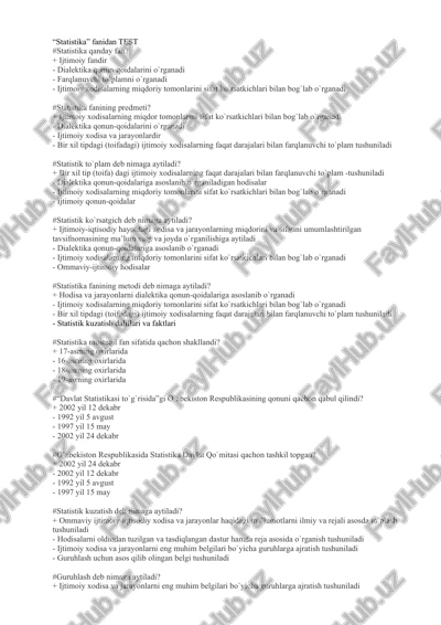 statistika fanidan test — DOCX