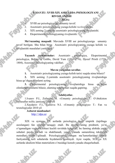 xviii-xix asrlarda psixologiyani rivojlanishi — DOCX