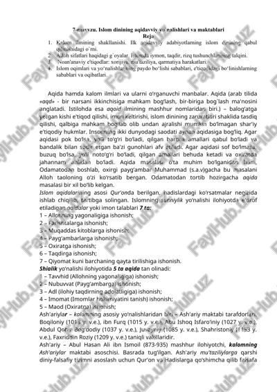 islom dinining aqidavviy yo`nalishlari va maktablari — DOCX
