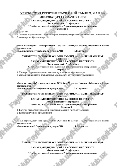 global iqtisodiy rivojlanish — DOCX