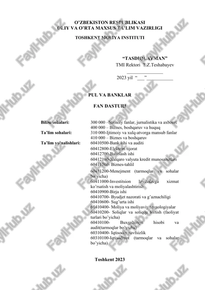 pul va banklar fan dasturi — DOCX