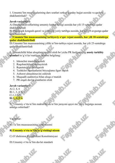 umumta’lim muassasalarining dars soatlari — DOCX
