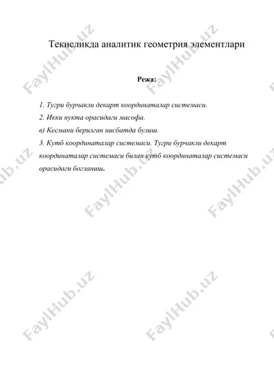 текисликда аналитик геометрия элементлари — DOC