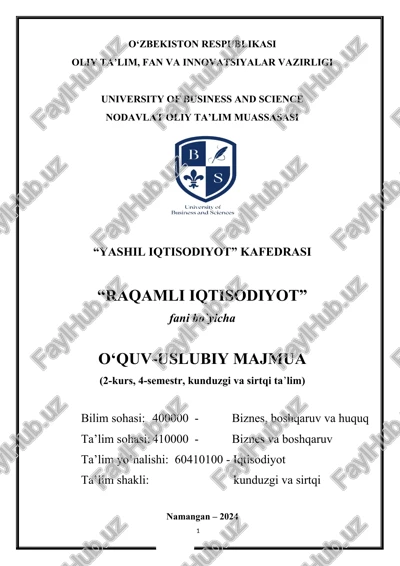 amaliy mashg’ulot mavzusi: “raqamli iqtisodiyot” faninig predmeti va vazifalari — DOCX