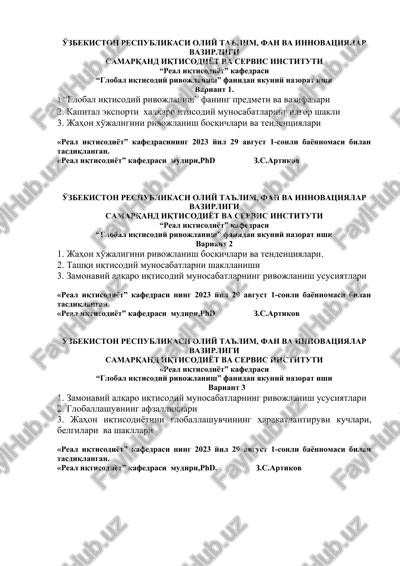 global iqtisodiy rivojlanish — DOCX