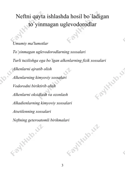 neftni qayta ishlashda hosil bo`ladigan to`yinmagan uglevodorodlar — DOC