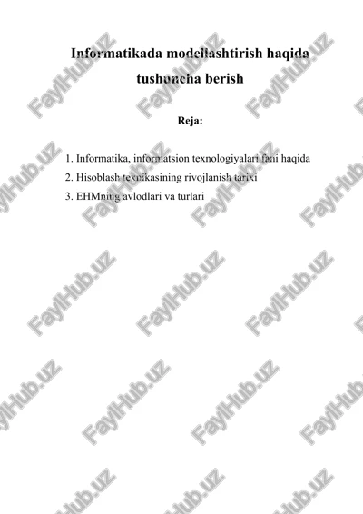 informatikada modellashtirish haqida tushuncha berish — DOCX