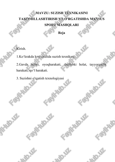 suzish texnikasini takomillashtirish va o'rgatishda maxsus sport mashqlari — DOCX