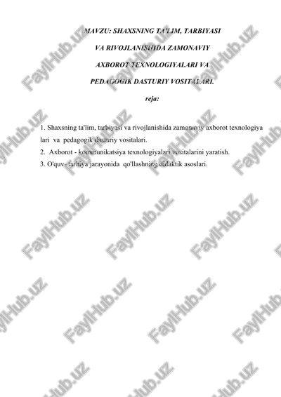 shaxsning ta'lim, tarbiyasi varivojlanishi dasturiy vositalari — DOCX