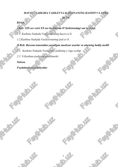 nadejda vasilevna kashinaning hayoti va ijodi — DOCX