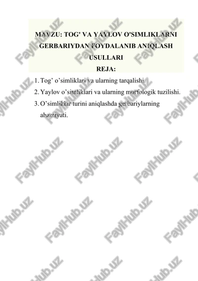 tog' va yaylov o'simliklarni gerbariydan foydalanib aniqlash usullari — DOCX