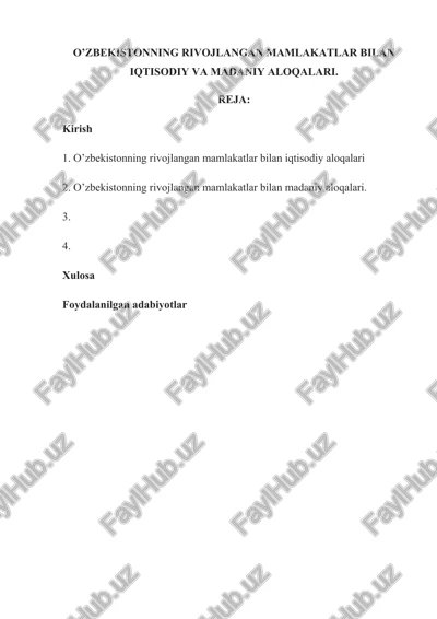 o’zbekistonning rivojlangan mamlakatlar bilan iqtisodiy va madaniy aloqalari — DOCX