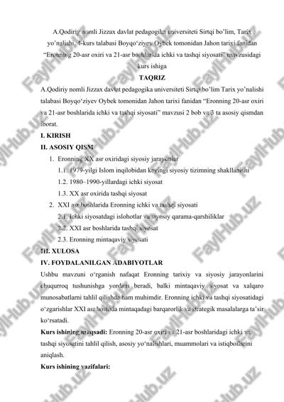 eronning 20-asr oxiri va 21-asr boshlarida ichki va tashqi siyosati — DOCX