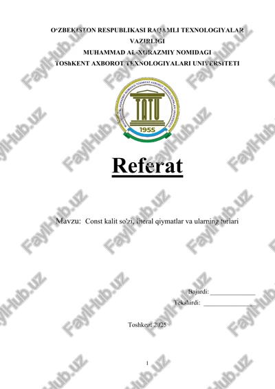 const kalit so'zi, literal qiymatlar va ularning turlari — DOCX