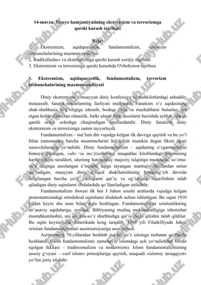 ekstremizm va terrorizmga qarshi kurash tajribasi — DOCX