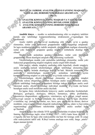 analitik kimyo fanning maqsad va vazifalari — DOCX