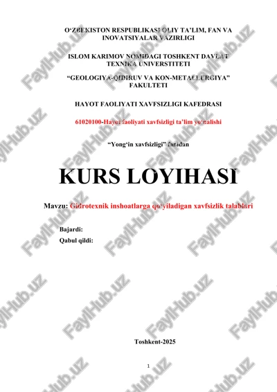gidrotexnik inshoatlarga qoʻyiladigan xavfsizlik talablari — PDF