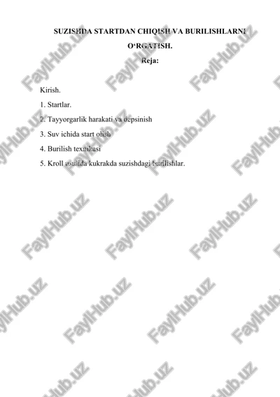 suzishda startdan chiqish va burilishlarni o‘rgatish — DOCX