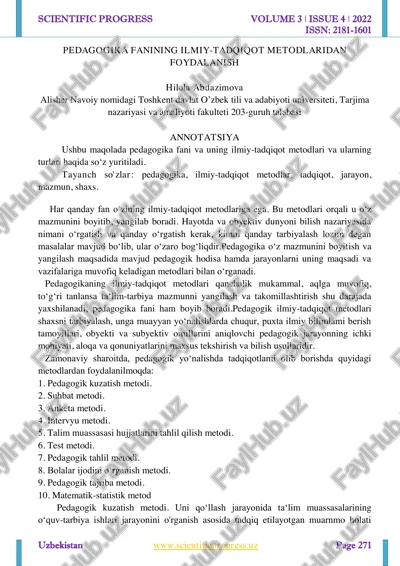 pedagogika fanining ilmiy-tadqiqot metodlaridan foydalanish — PDF