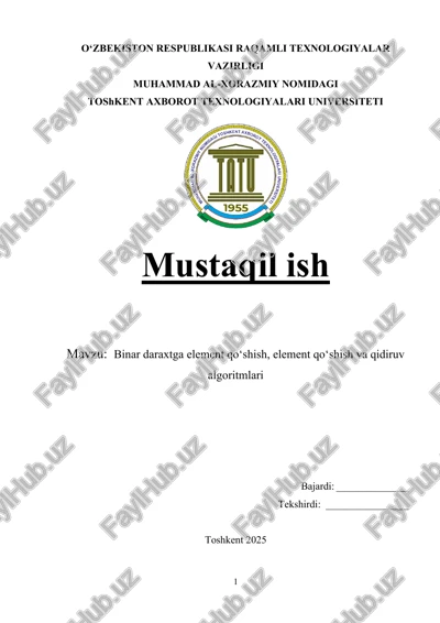 binar daraxtga element qo‘shish, element qo‘shish va qidiruv algoritmlari — DOCX
