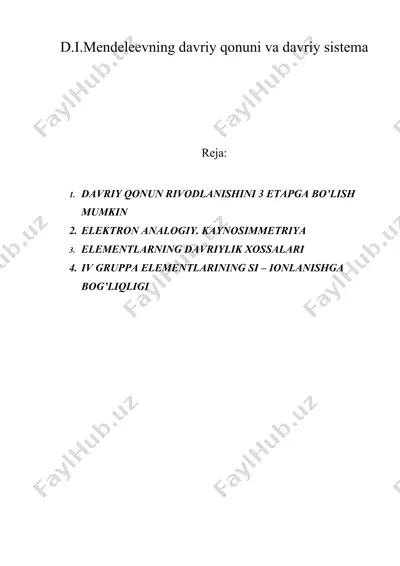 d.i.mendeleevning davriy qonuni va davriy sistema — DOC