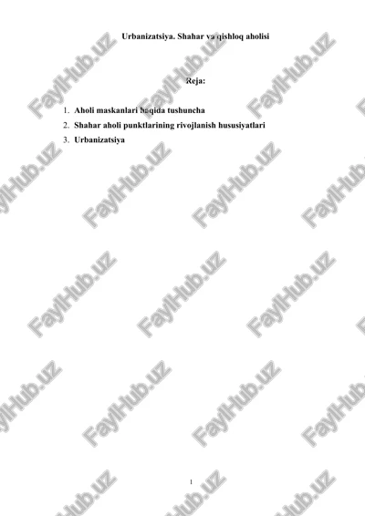urbanizatsiya. shahar va qishloq aholisi — DOCX