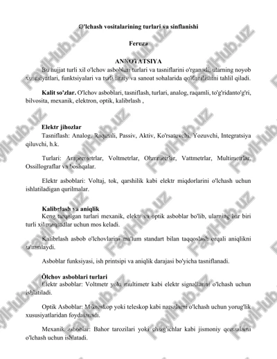 o'lchash vositalarining turlari va sinflanishi — DOCX