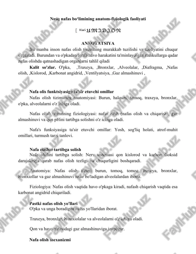 nutq nafas boʻlimining anatom-fiziologik faoliyati — DOCX
