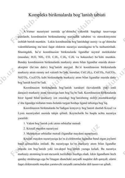 kompleks birikmalarda bog’lanish tabiati — DOC