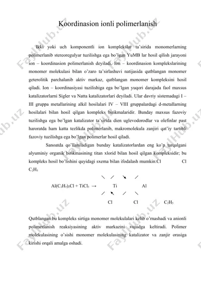 koordinatsion ionli polimerlanish — DOC