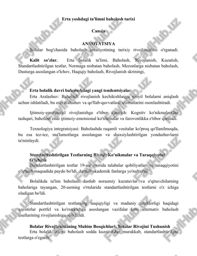 erta yoshdagi ta'limni baholash tarixi — DOCX