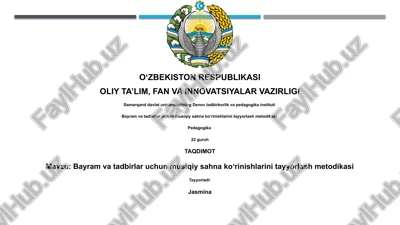bayram va tadbirlar uchun musiqiy sahna koʻrinishlarini tayyorlash metodikasi — PPTX