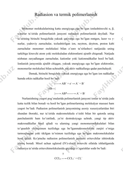 radiatsion va termik polimerlanish — DOC